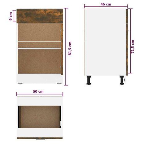 Onderkast met lade Lyon 50x46x81,5 cm bewerkt hout gerookt eiken 8