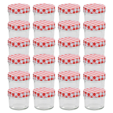 Jampotten met wit met rode deksels 24 st 110 ml glas 1