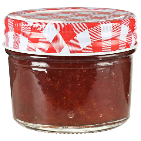 Jampotten met wit met rode deksels 24 st 110 ml glas 2