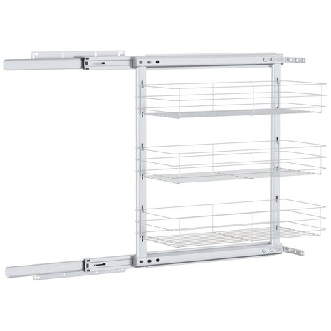 Draadmand keuken uittrekbaar 3-laags 47x25x56 cm zilverkleurig 7