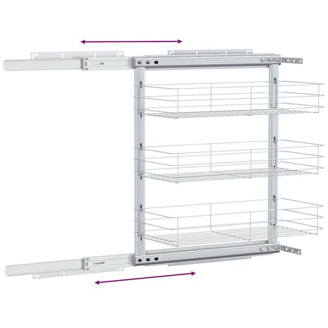 Draadmand keuken uittrekbaar 3-laags 47x25x56 cm zilverkleurig 8