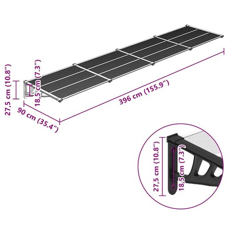 Deurluifel 396x90 cm polycarbonaat zwart en transparant 6