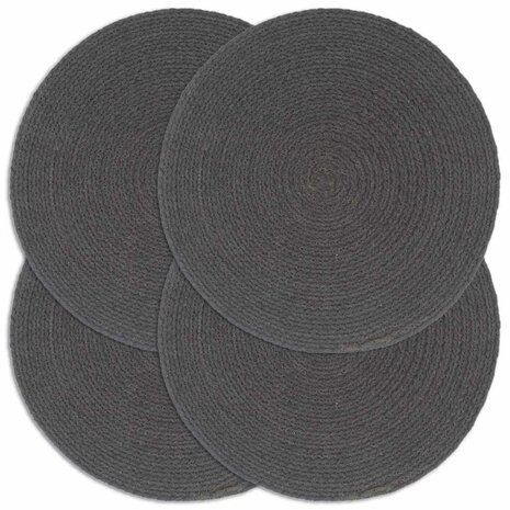 Placemats 4 st rond 38 cm katoen effen donkergrijs 1