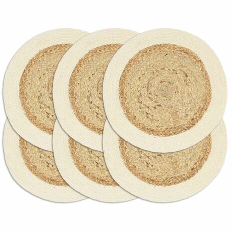 Placemats 6 st rond 38 cm jute en katoen natuurlijk 1