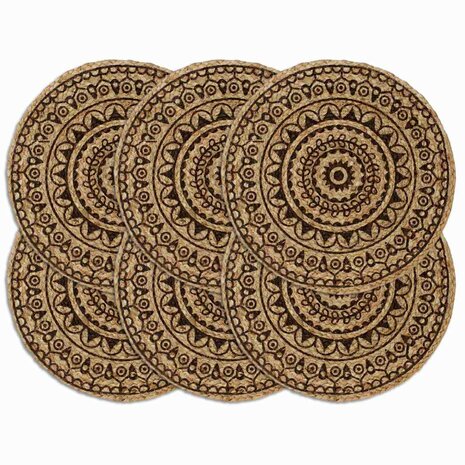 Placemats 6 st rond 38 cm jute donkerbruin 1