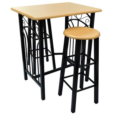 3-delige Bartafel en -krukkenset massief hout en staal 2