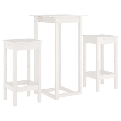 3-delige Barset massief grenenhout wit 2