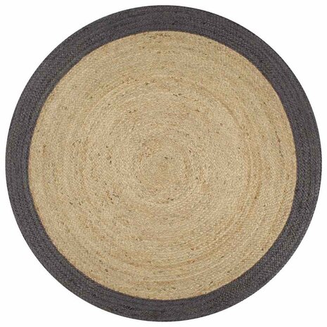 Vloerkleed handgemaakt met donkergrijze rand 90 cm jute 1