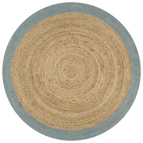 Vloerkleed handgemaakt met olijfgroene rand 90 cm jute 1