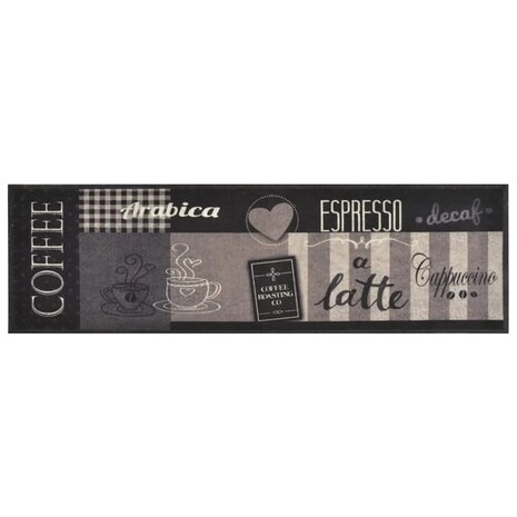 Keukenmat wasbaar koffieprint 45x150 cm fluweel zwart 2