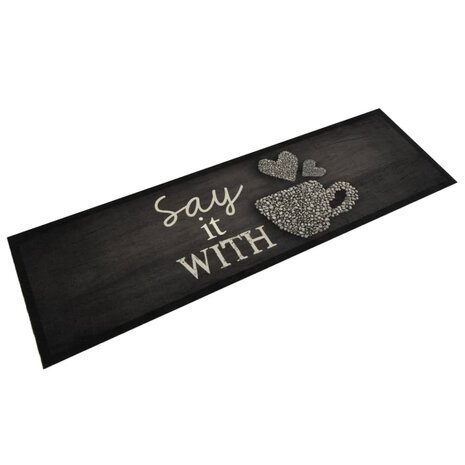 Keukenmat wasbaar kopjeprint 45x150 cm fluweel zwart 1