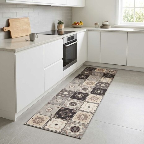 Keukenmat Grijs-beige moza&iuml;ek 150 x 45 cm 1