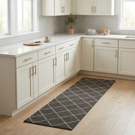 Keukenmat Antraciet geruit 150 x 45 cm 100% Polyamide 1