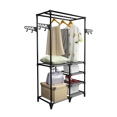Kledingrek 87x44x158 cm staal en nonwoven stof zwart 4