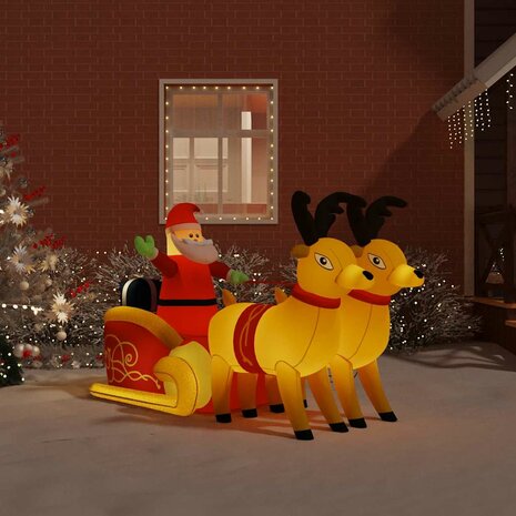Kerstdecoratie kerstman en rendieren opblaasbaar LED 130 cm 1