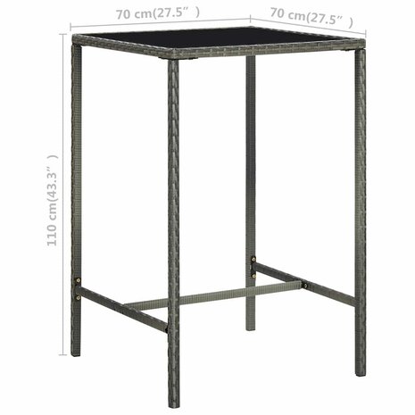 Tuinbartafel 70x70x110 cm poly rattan en glas grijs 6