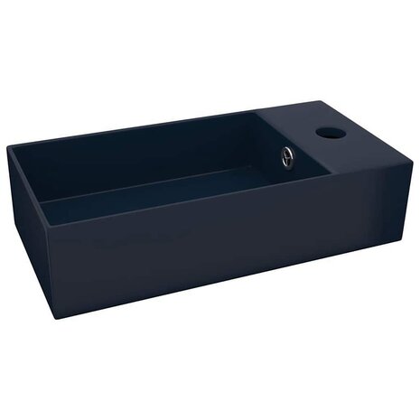 Wastafel met overloop keramiek donkerblauw 2