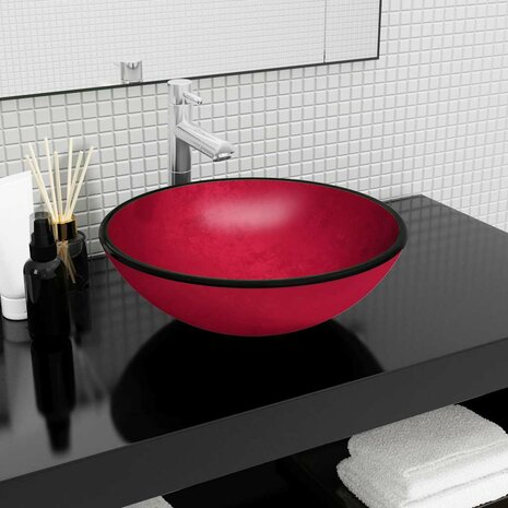 Wasbak 42x14 cm gehard glas rood 1