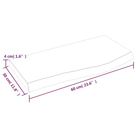 Wastafelblad 60x30x(2-4) cm behandeld massief hout donkerbruin 8