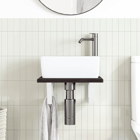 Badkamer wandschap staal en massief eikenhout 3