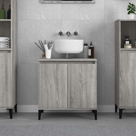 Wastafelkast 58x33x60 cm bewerkt hout grijs sonoma eikenkleurig 1