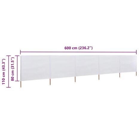 Windscherm 5-panelen 600x80 cm stof zandwit 6