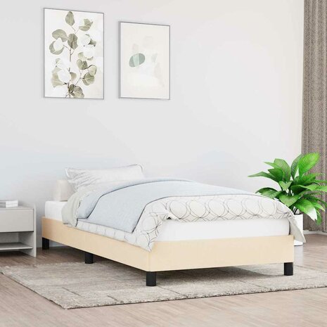 Bedframe zonder matras 100x200 cm stof cr&egrave;mekleurig 1