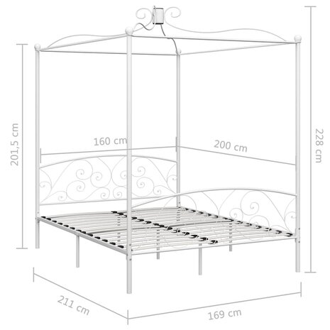 Hemelbedframe metaal wit 160x200 cm 5