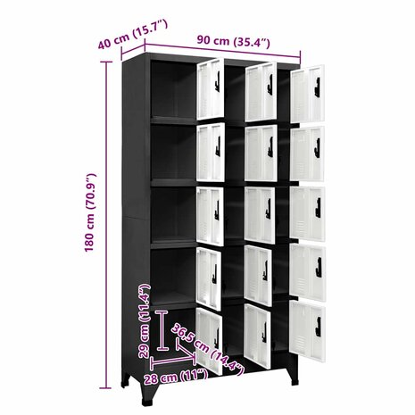 Lockerkast 90x40x180 cm staal antracietkleurig en wit 8