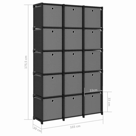 Kast met 15 vakken met boxen 103x30x175,5 cm stof zwart 9