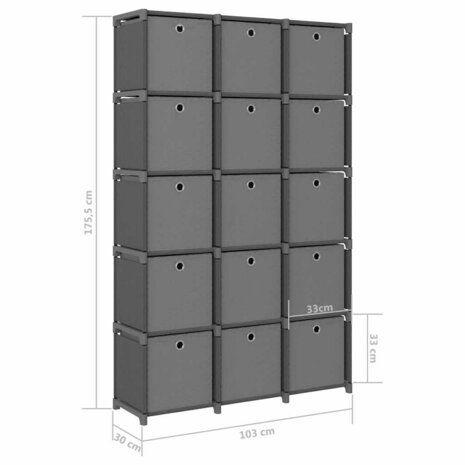 Kast met 15 vakken met boxen 103x30x175,5 cm stof grijs 9