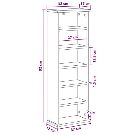 Cd-kast Oud hout 60 x 17 x 92 cm Bewerkt hout 8