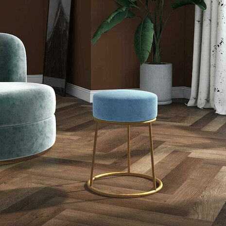Hocker rond fluweel lichtblauw 1