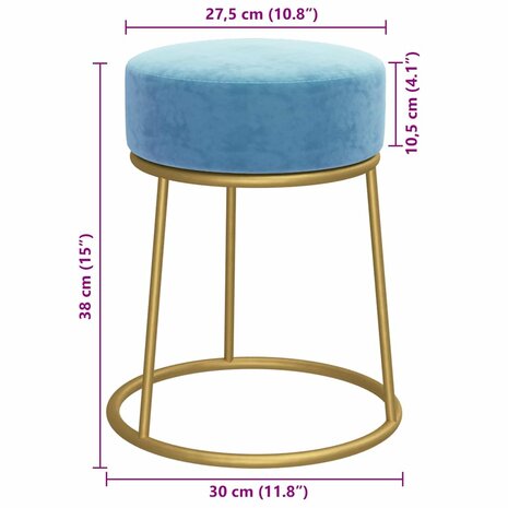 Hocker rond fluweel lichtblauw 6