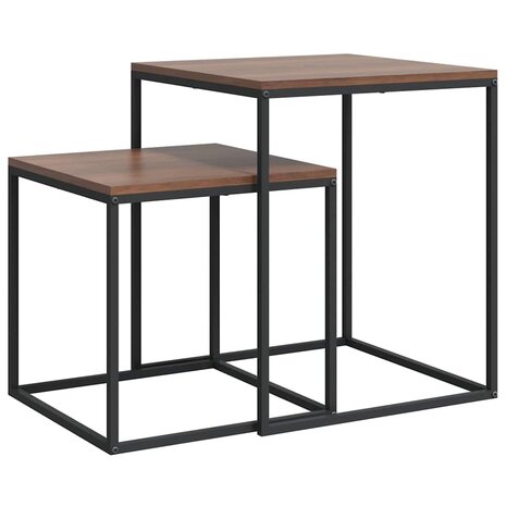 Salontafelset 2 st bewerkt hout en metaal 2