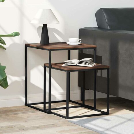 Salontafelset 2 st bewerkt hout en metaal 3