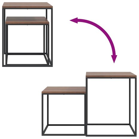 Salontafelset 2 st bewerkt hout en metaal 7