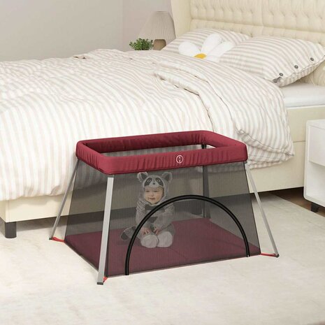 Babybox met matras linnen rood 1