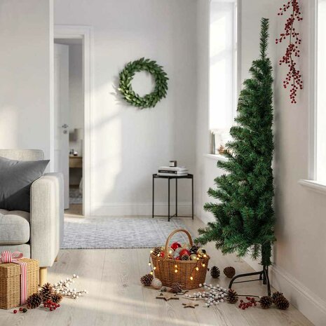Kunstkerstboom met standaard half 150 cm PVC groen 1