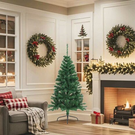 Kunstkerstboom met standaard half 150 cm PVC groen 3