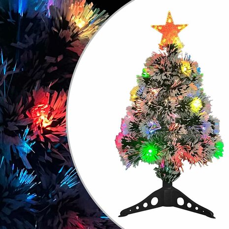 Kunstkerstboom met verlichting 64 cm glasvezel wit en blauw 1