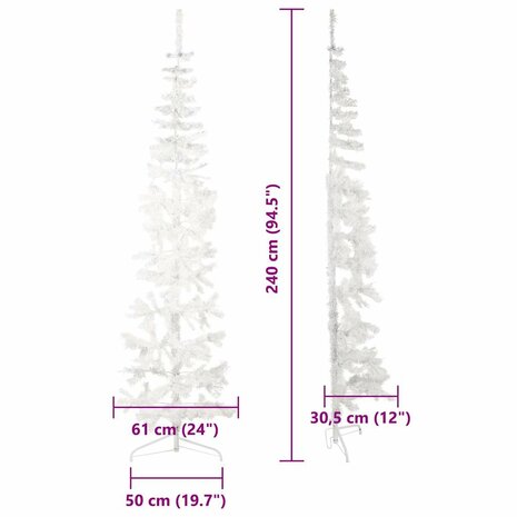 Kunstkerstboom half met standaard smal 240 cm wit 8