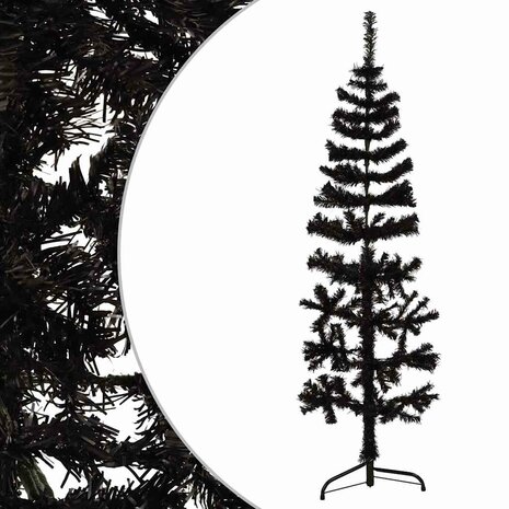 Kunstkerstboom half met standaard smal 150 cm zwart 4