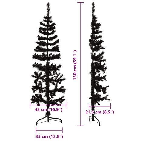 Kunstkerstboom half met standaard smal 150 cm zwart 9