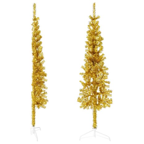 Kunstkerstboom half met standaard smal 120 cm goudkleurig 3