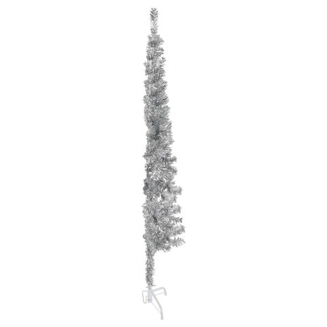 Kunstkerstboom half met standaard smal 180 cm zilverkleurig 6