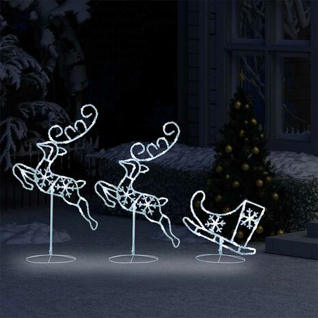 Kerstdecoratie rendieren en slee 260x21x87 cm acryl koudwit 3