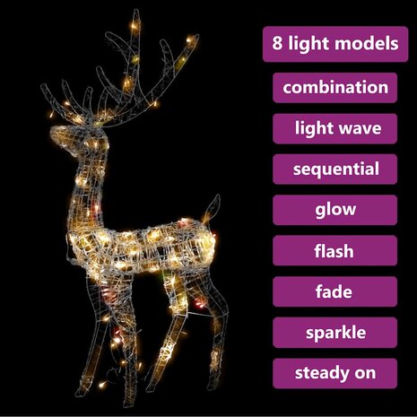 Kerstversiering rendier 140 LED's 128 cm acryl meerkleurig 5