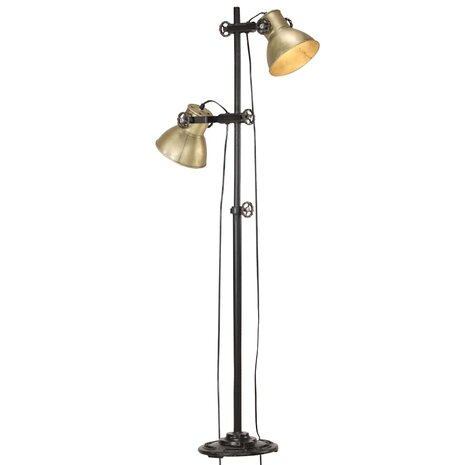 Vloerlamp met 2 lampenkappen E27 gietijzer messingkleurig 1