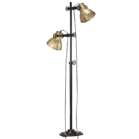 Vloerlamp met 2 lampenkappen E27 gietijzer messingkleurig 2